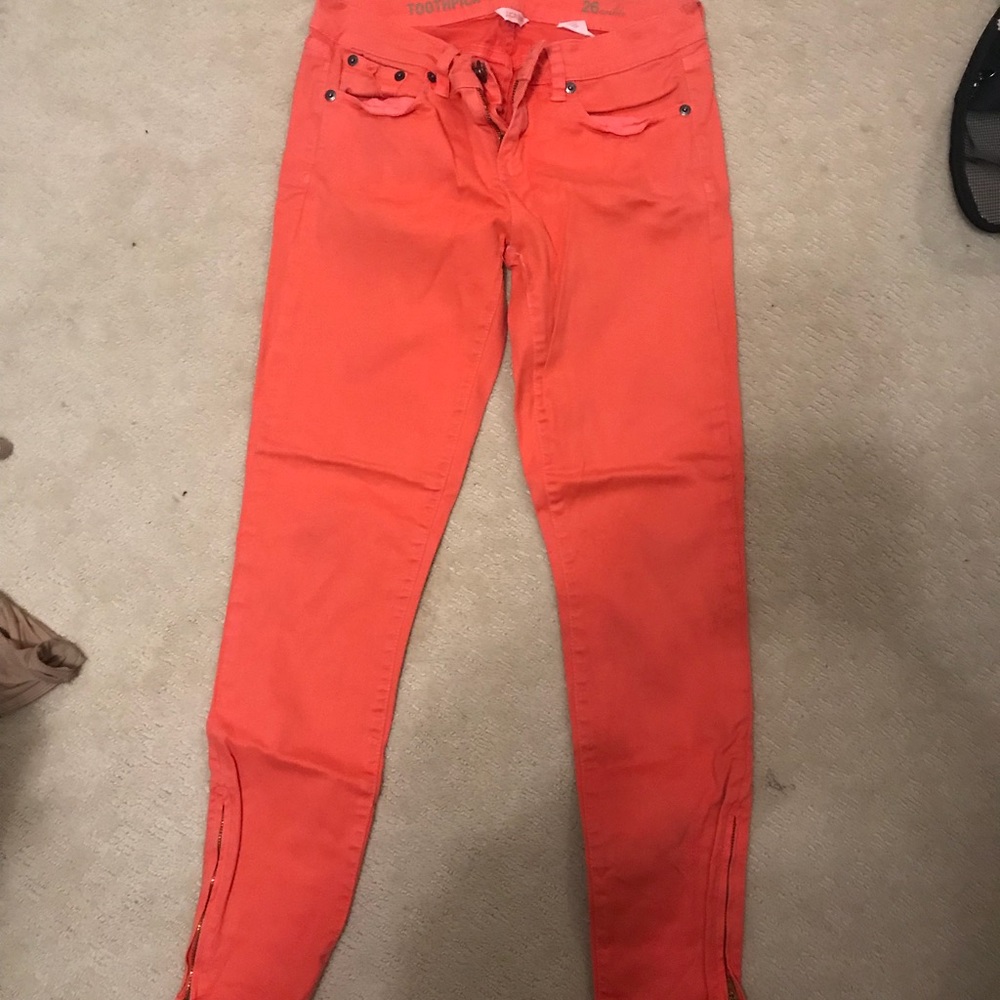 Peach/orange Jcrew jeans with ankle zips